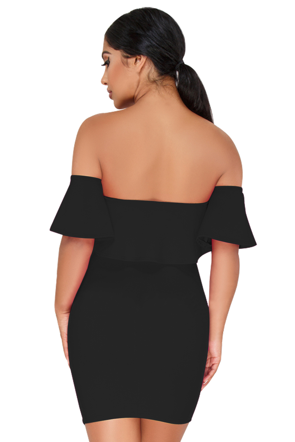 Black Off The Shoulder Ruffle Mini Dress