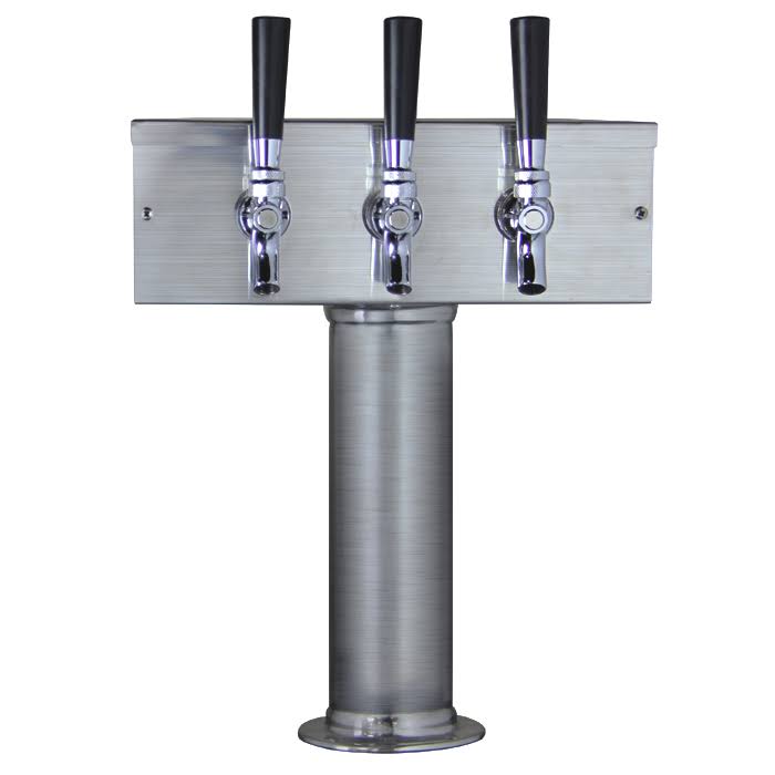 Kegco TTOW-3F-BRUSH Brushed Stainless Steel T-Style 3 Faucet Draft Beer Tower - 3 inch Column