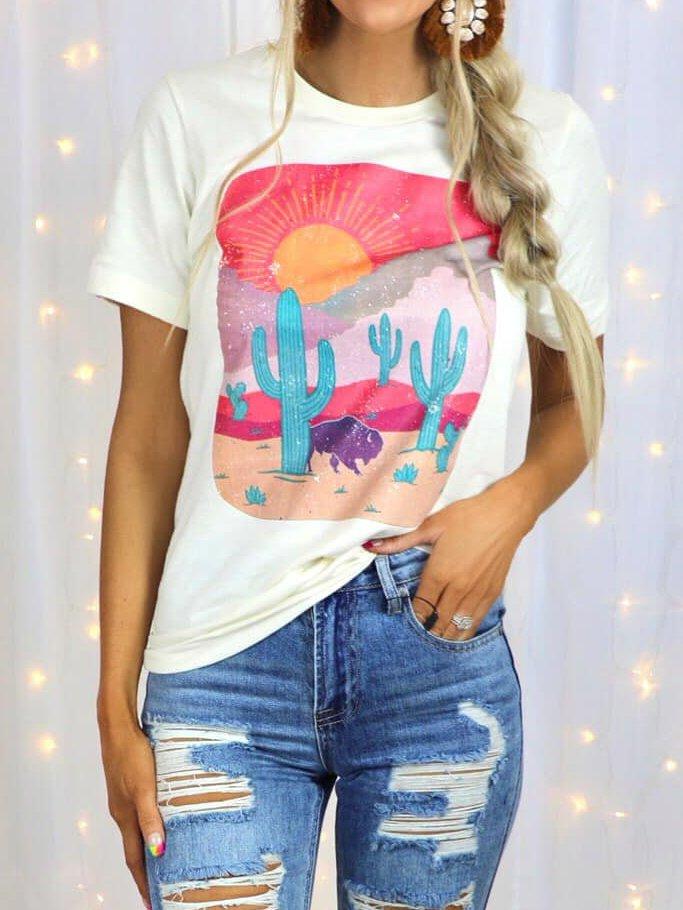 Short Sleeve Crew Neck Shift Shirts & Tops