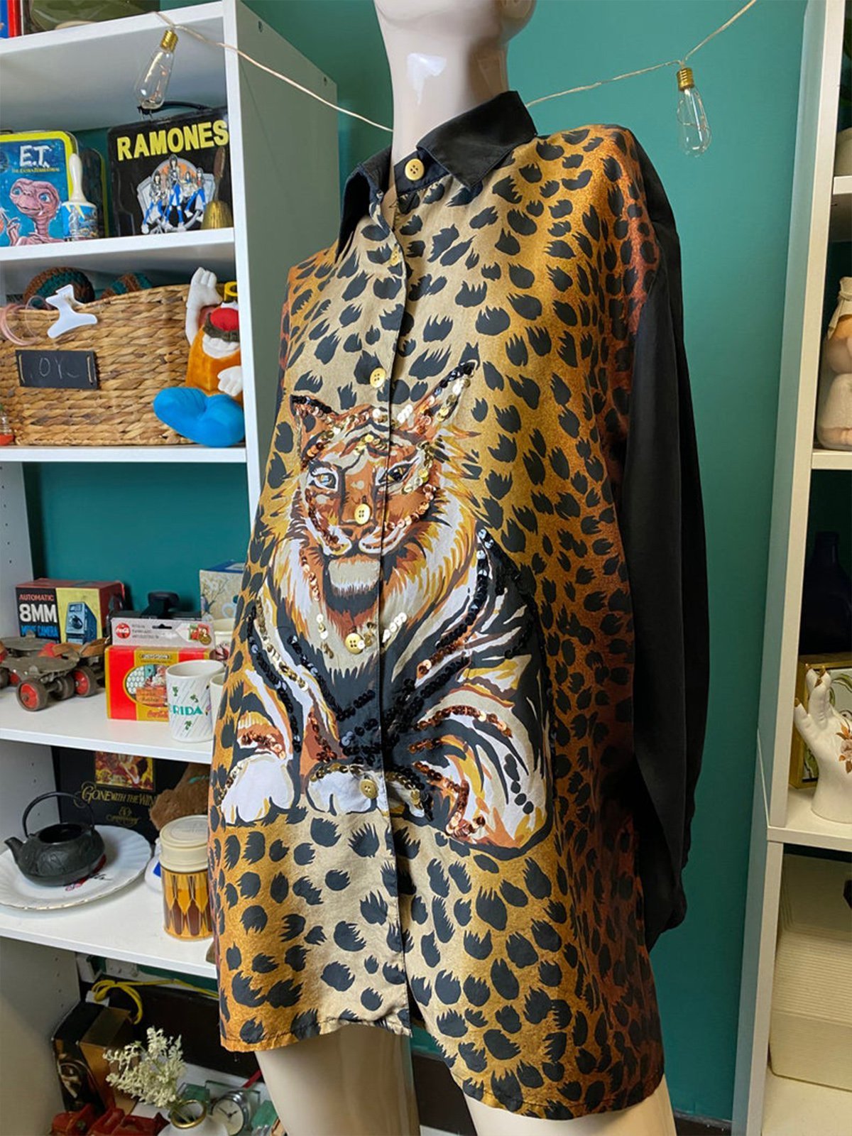 Tiger Leopard Floral-Print Long Sleeve Boho Shirts & Tops