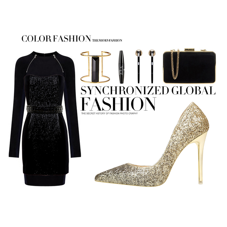 Asmxing 11CM Sweet Shallow Pointed Hollow Sequins Sidecut Dress Party Elegant Sandals