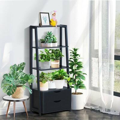 4-Tier Ladder Bookshelf Storage Display with 2 Drawers Latitude Run