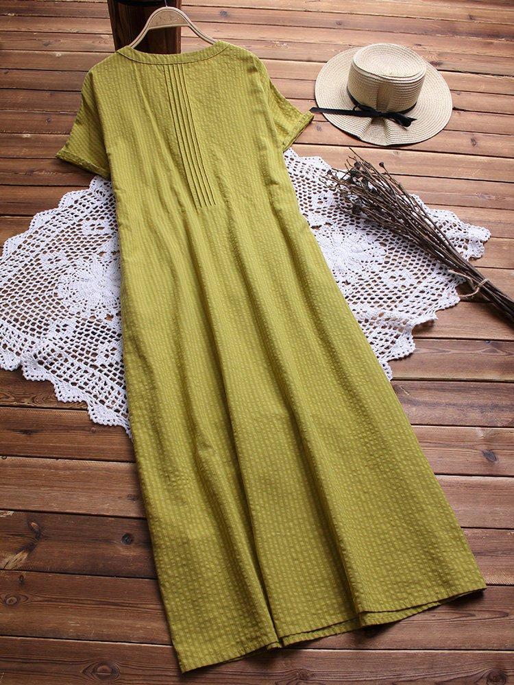 Striped Casual V Neck Linen Maxi Dresses