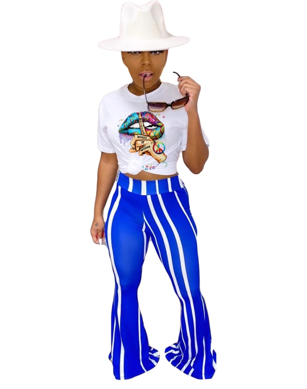 Summer Print Shirt and High Waist Flare Trousers