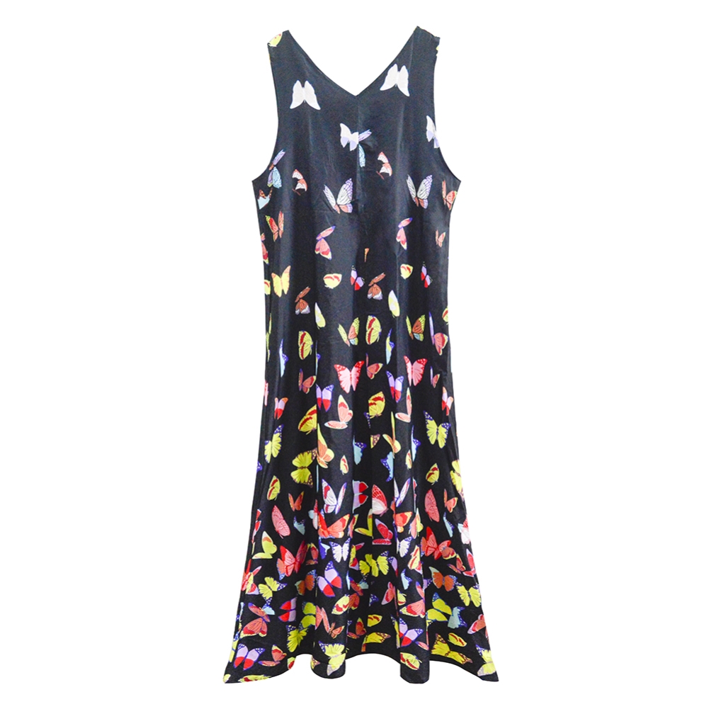 Butterfly Print Sleeveless Long Boho Dress
