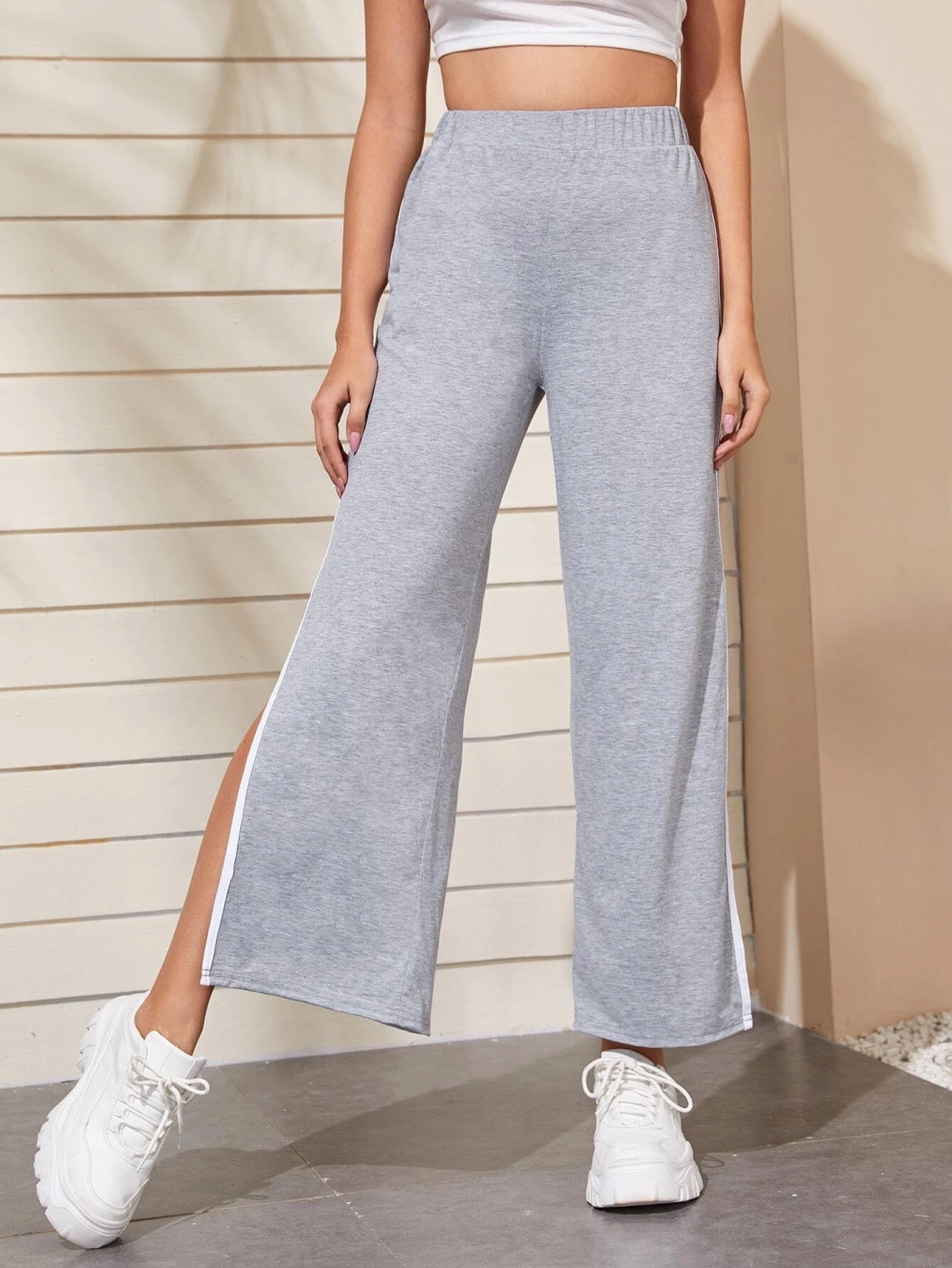 Pure Gray High Waist Slit Trousers