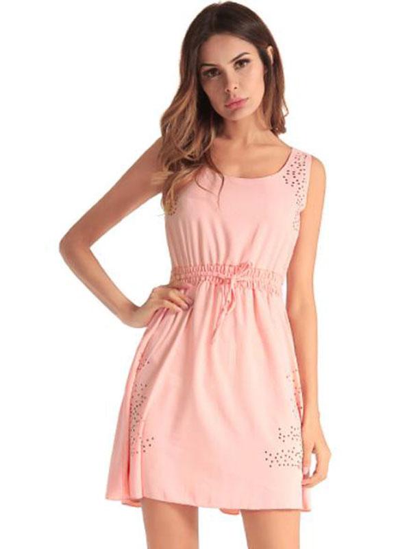 Solid Color Sleeveless Dress Sexy Short Skirt