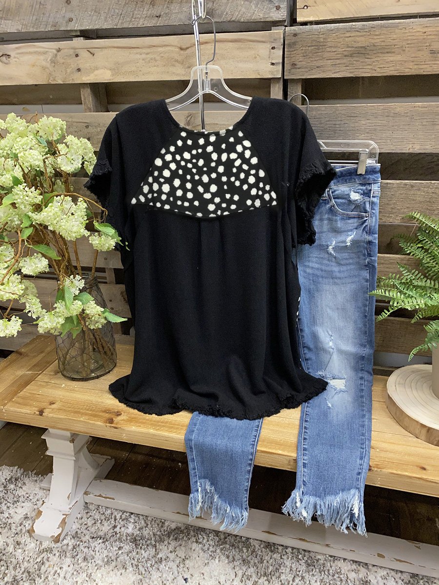 Cuffs Frosted Polka Dot Stitching Top