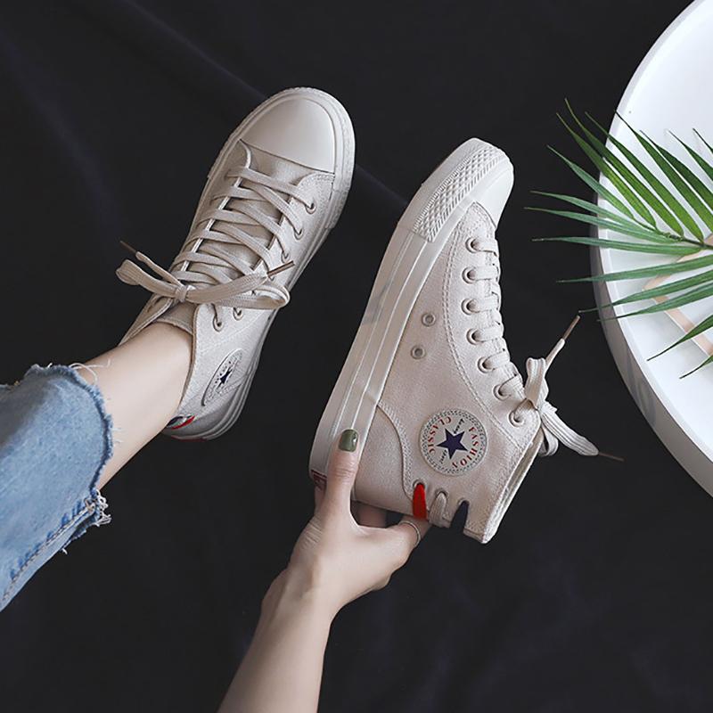 Vintage Women Solid Color High Canvas Sneakers