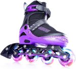 PAPAISON Adjustable Inline Skates for Kids and Adults with Full Light Up Wheels,  B white/Large �C Youth & Adult