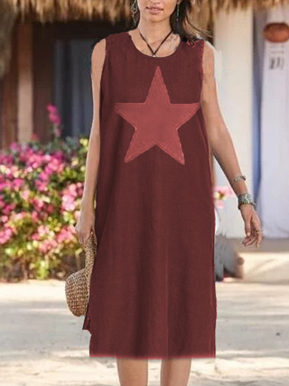 Sleeveless Crew Neck Linen Dresses