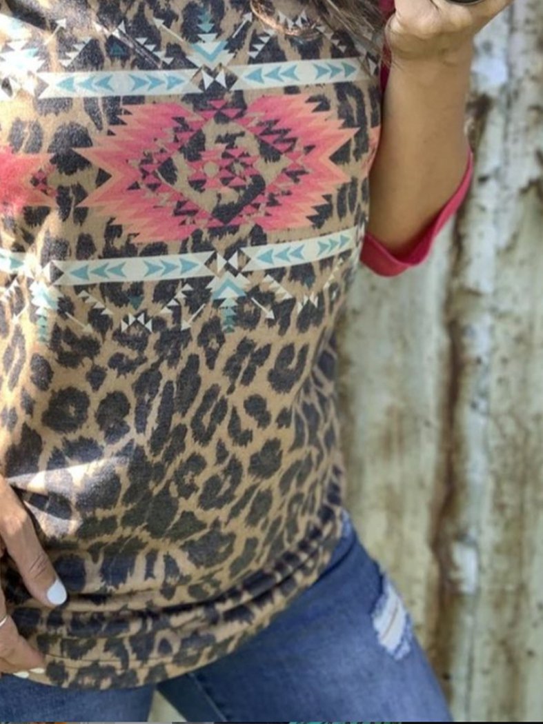 Casual Half Sleeve Leopard Shirts & Tops