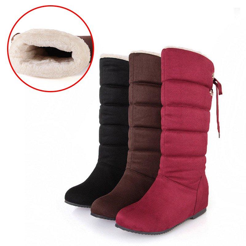 Winter Lace-up Back Increase Heel Snow Boots Corduroy Booties