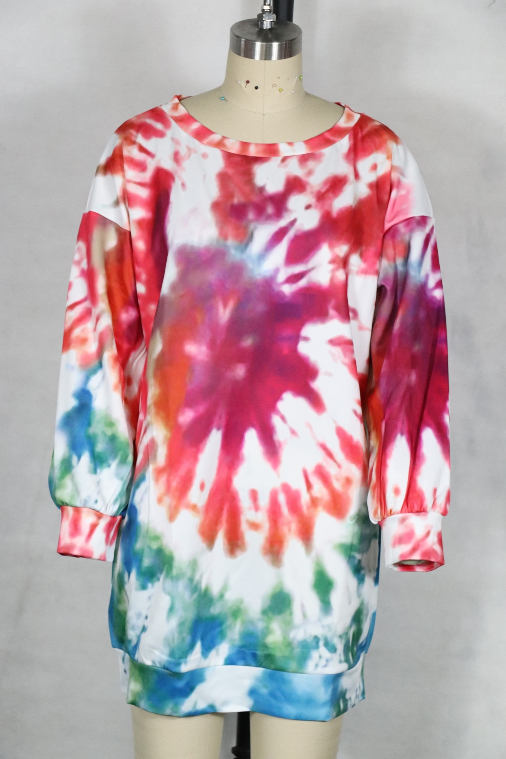 Autumn Tie Dye O Neck Shirt Dress