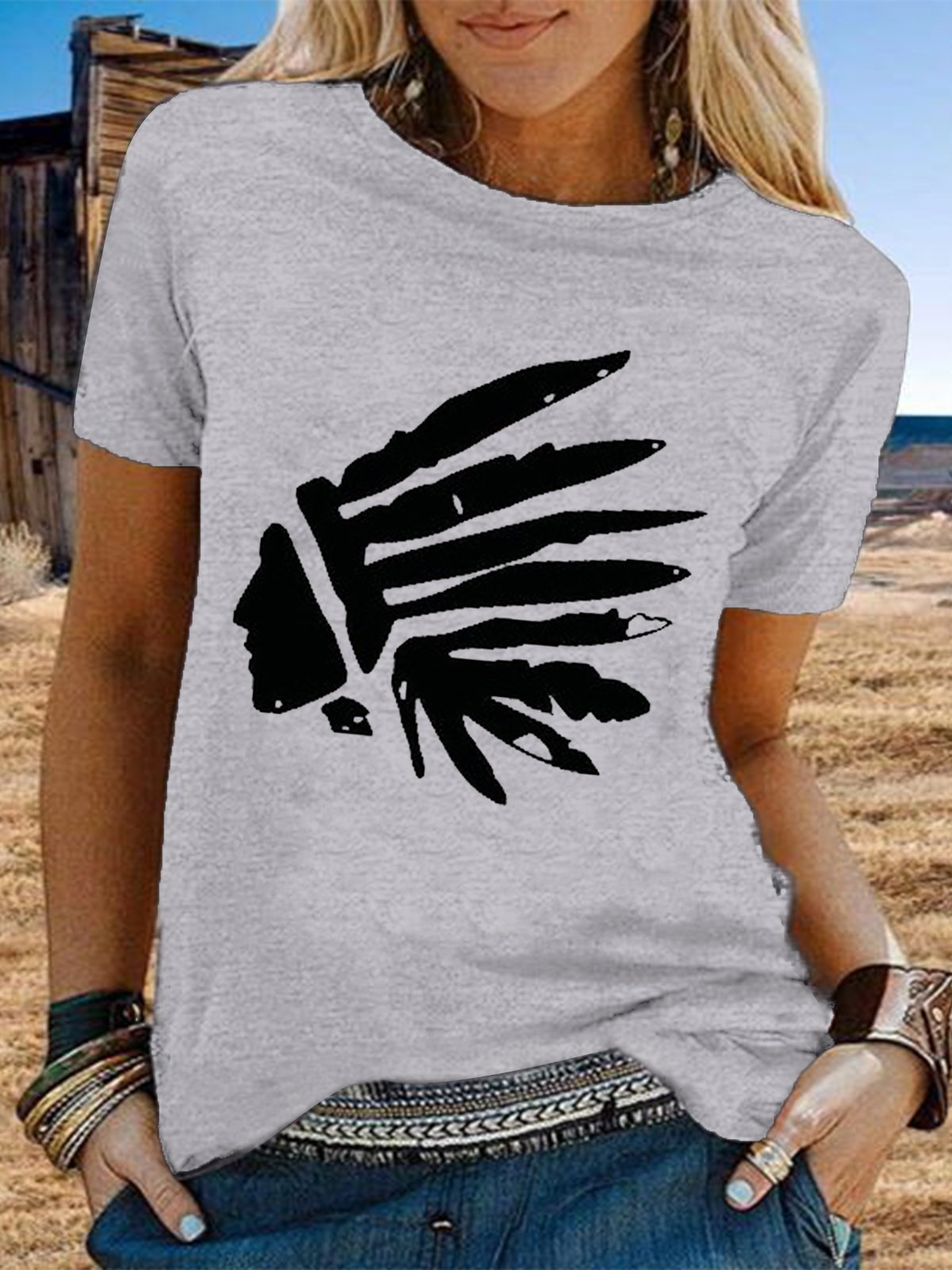 Vintage Short Sleeve Boho Statement Printed Plus Size Casual Tops