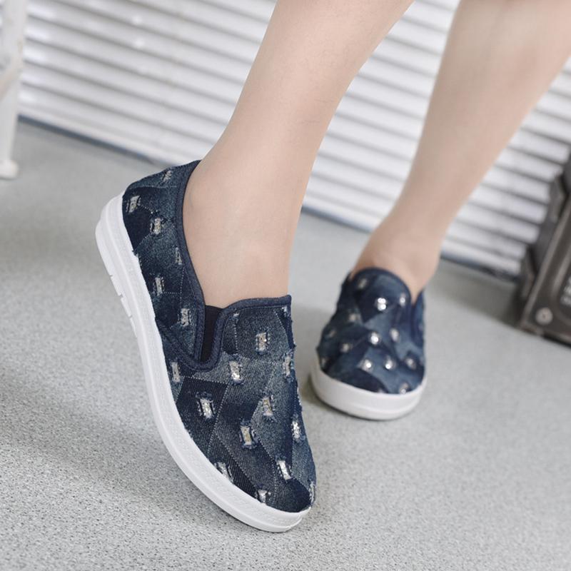 Women Flat Denim Loafers Casual Slip On Shoes