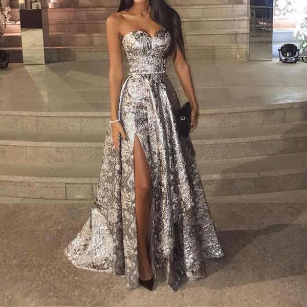 Sexy Silver Sleeveless  Sequins Fishtail Evening Dress