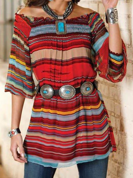 Red Half Sleeve Cotton Shirts & Tops