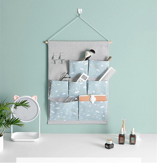 Cotton Linen Hanging Storage Bag 7 Pockets Wall Hanging Organizer