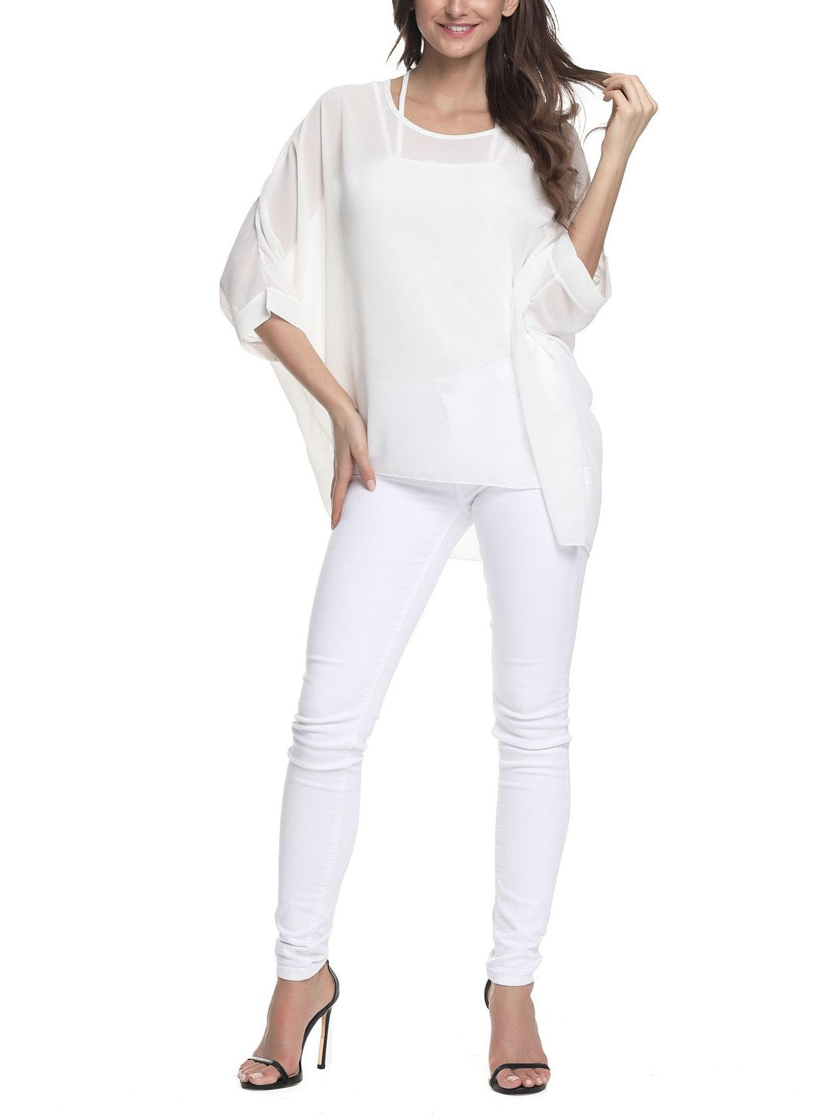 White Long Sleeve V Neck Shirts & Tops