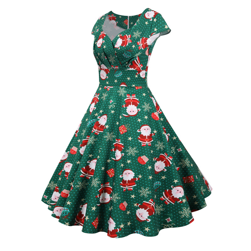 Christmas Print Vintage Women Skater Dress