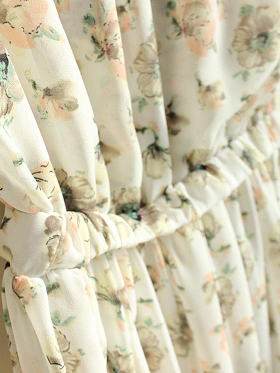 Band Collar  Elastic Waist  Striped Maxi Dress