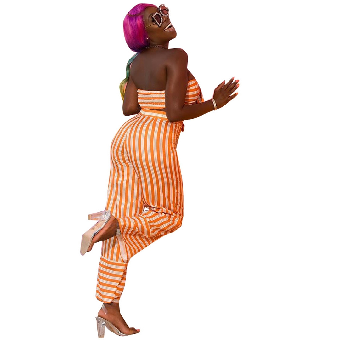 Sexy Striped Knot Bandeau Top and Pants Set