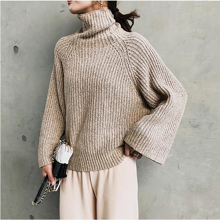 Solid color retro loose turtleneck sweater