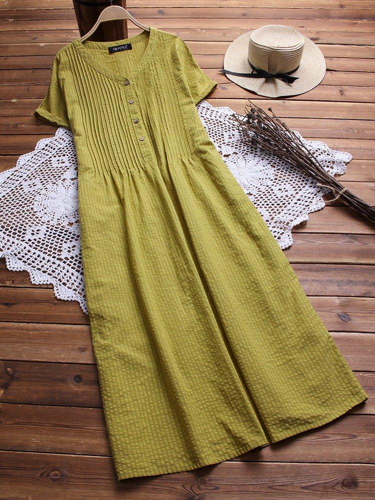 Striped Casual V Neck Linen Maxi Dresses