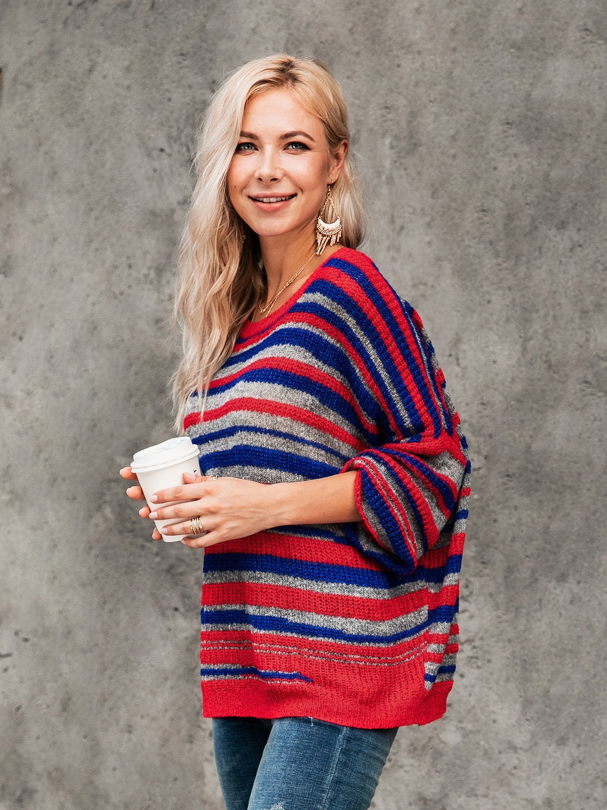 Basic Striped Scoop Neckline Sweater