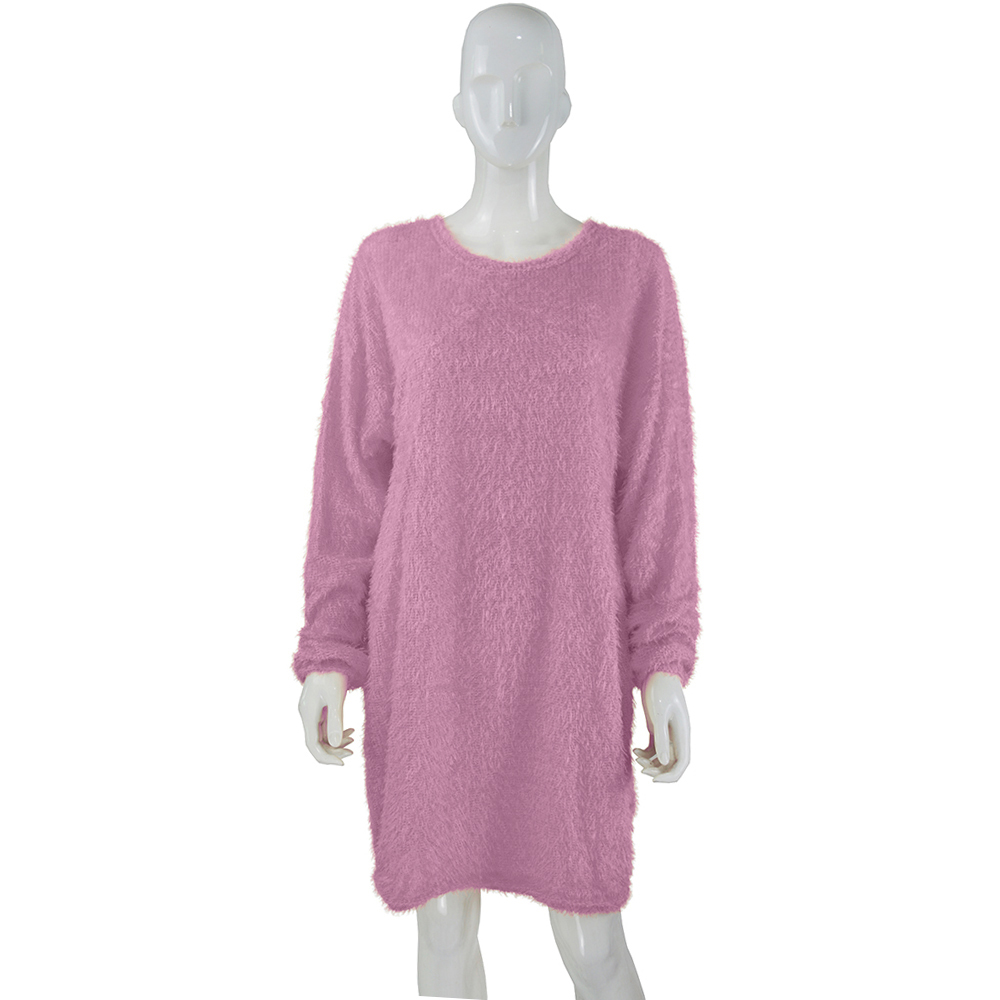 Solid Color O-Neck Long Sleeve Plush Dress