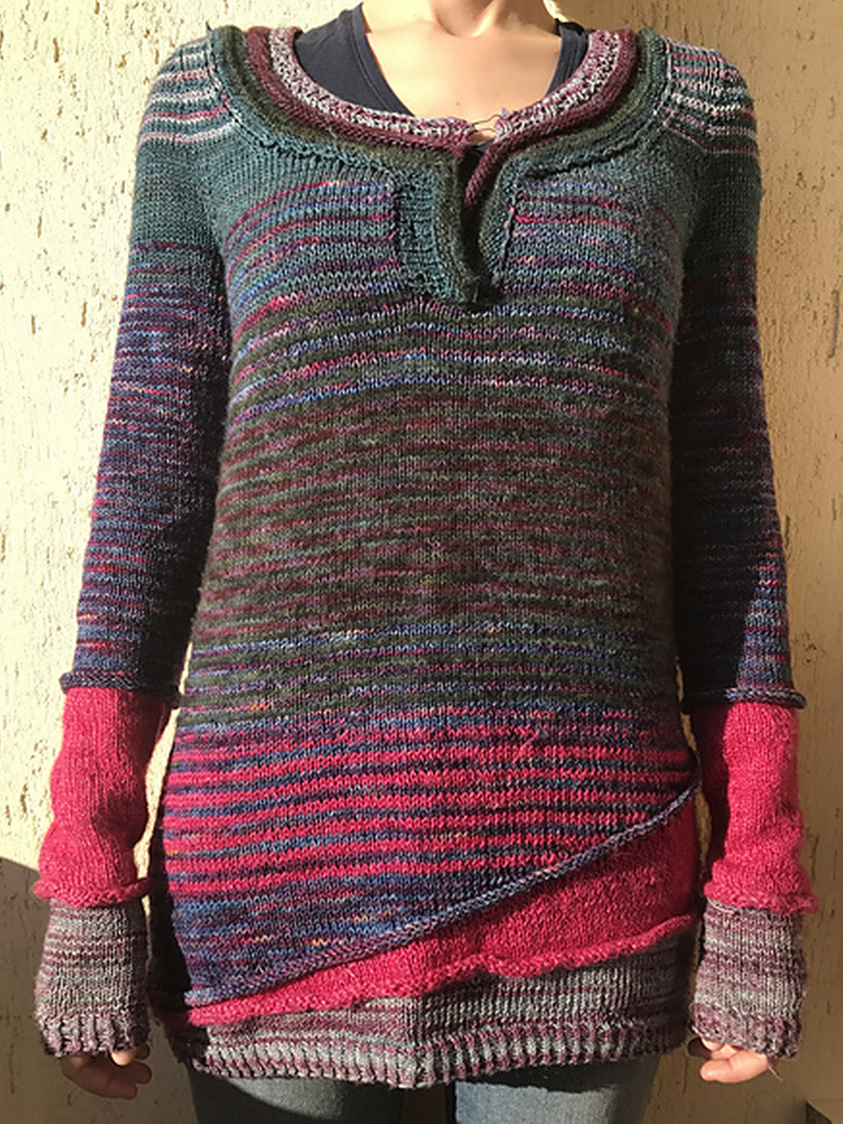 Mottled Striped Paneled Long Sleeve Women's Sweaters