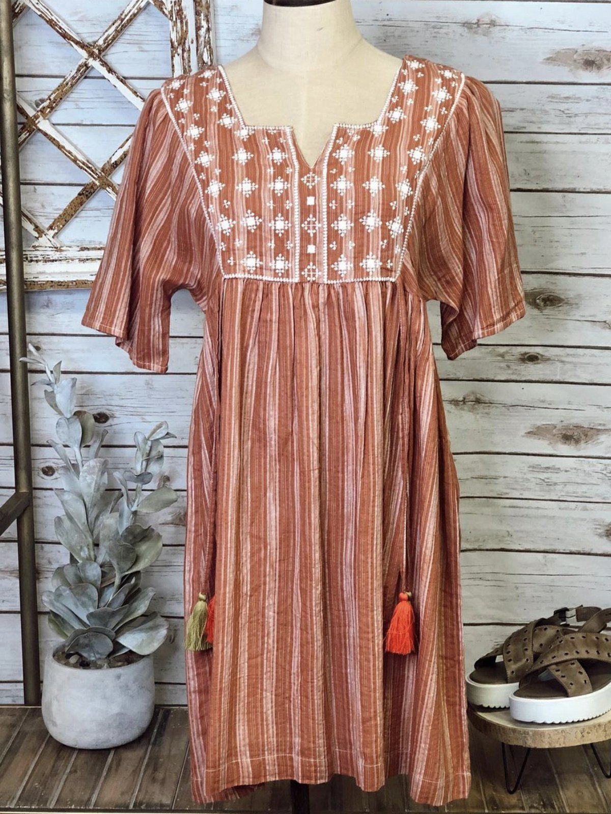 Boho Stripes Vintage Shift Fringed Dresses