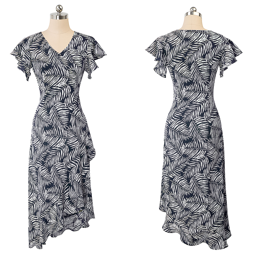 Print Wrapped Long Irregular Ruffle Dress