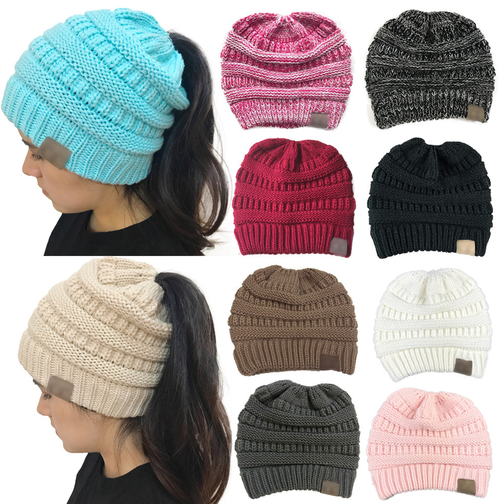 Horsetail knitting hat Keep warm Horsetail