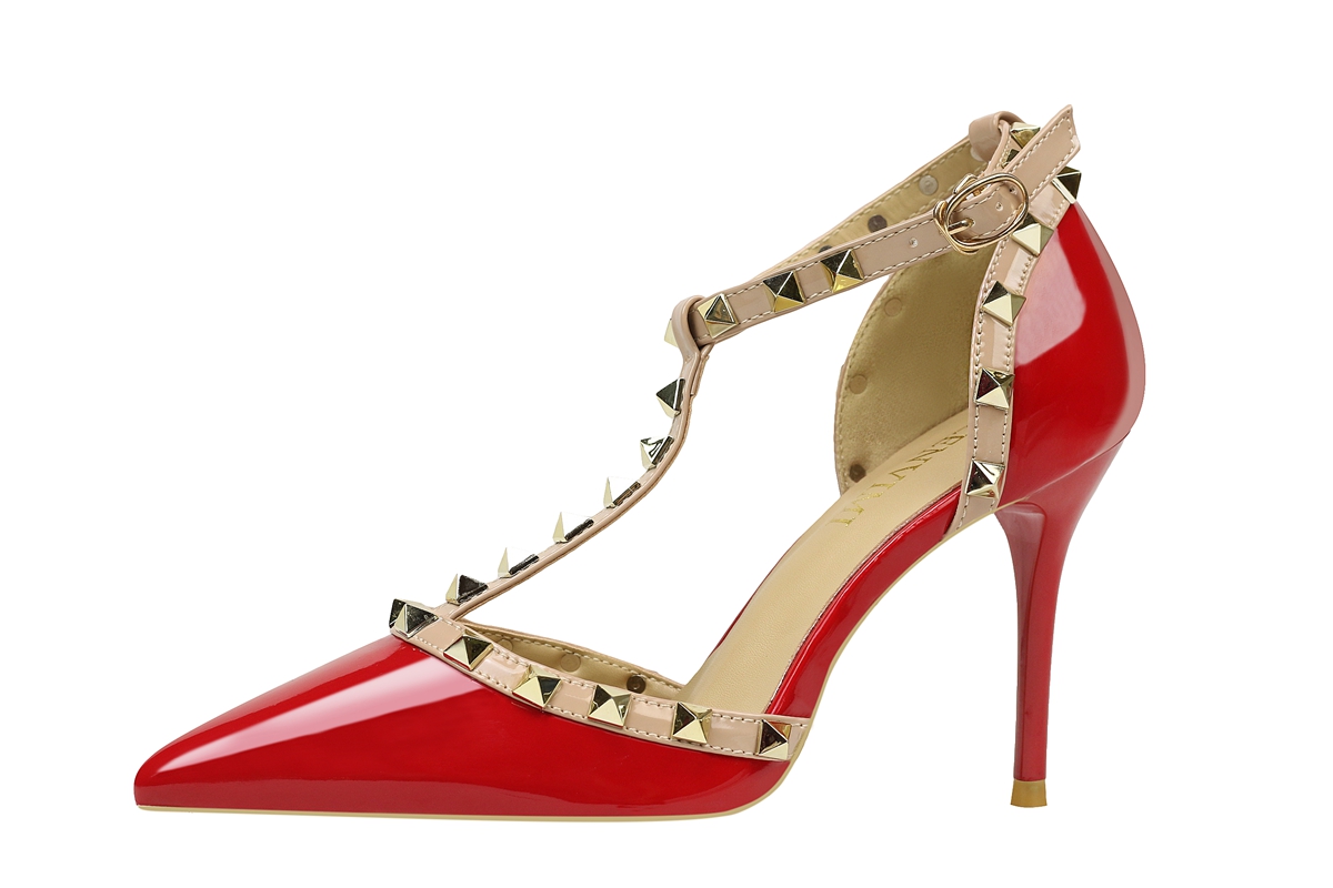 9CM Sexy Shallow Pointed Rivet Hollow Dress Elegant Sandals