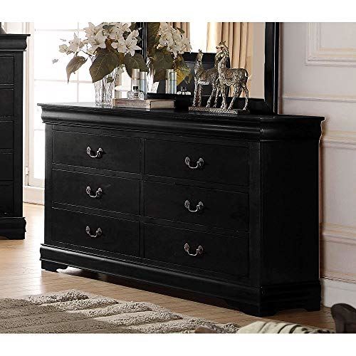 Traditional 57in Dresser with 6 Storage Drawers & Metal Handles, Fully Assembled