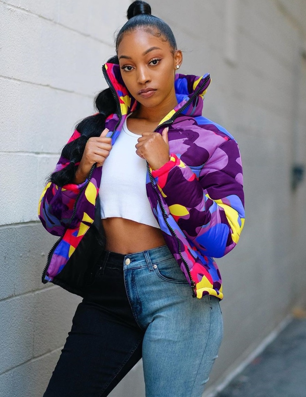 Winter Zipper Up Camou Padded Jacket