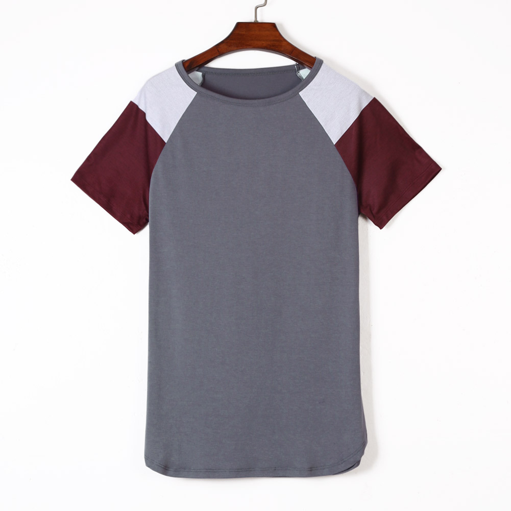 Gray Color Block Short Sleeve Loose Fit Top