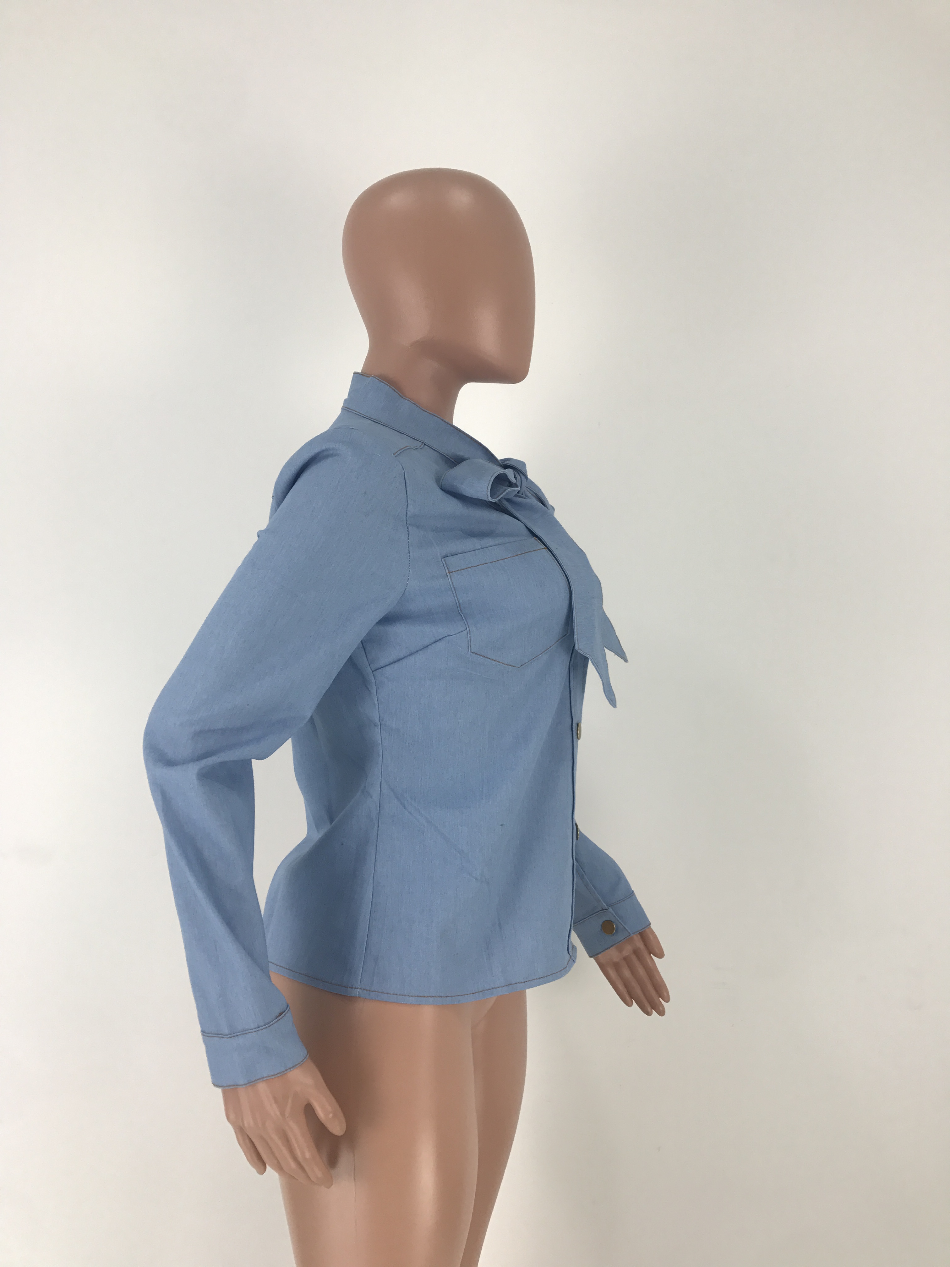 Light Blue Denim Tied Fitting Blouse