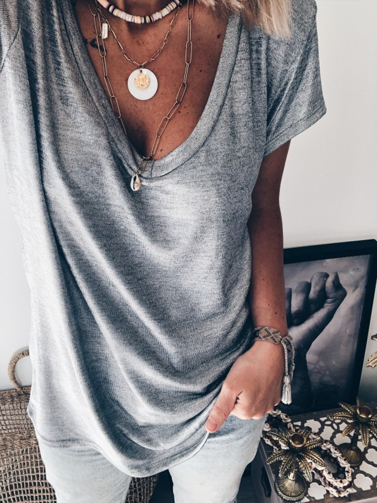 Short Sleeve Cotton-Blend Shirts & Tops