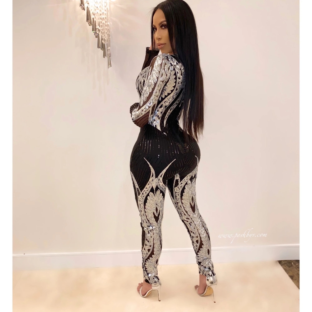 Sequins Long Sleeve Bodycon Jumpsuit