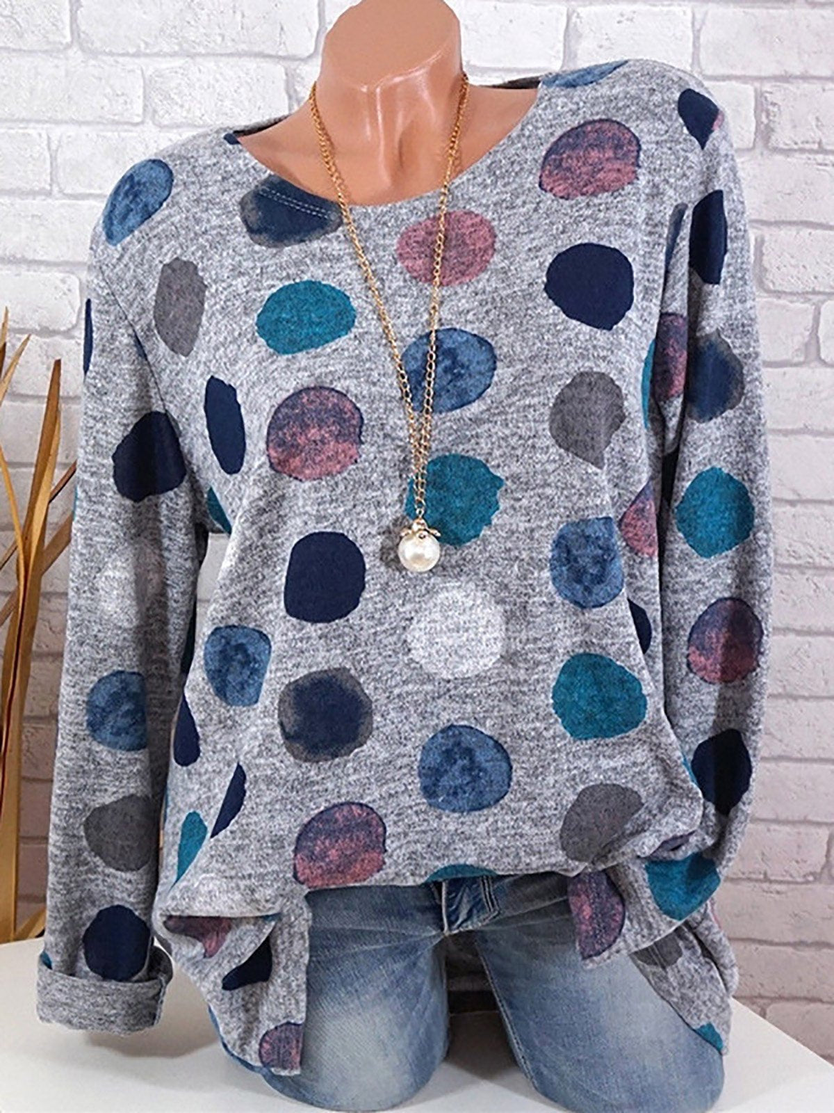 Polka Dots Long Sleeve Casual T-Shirt