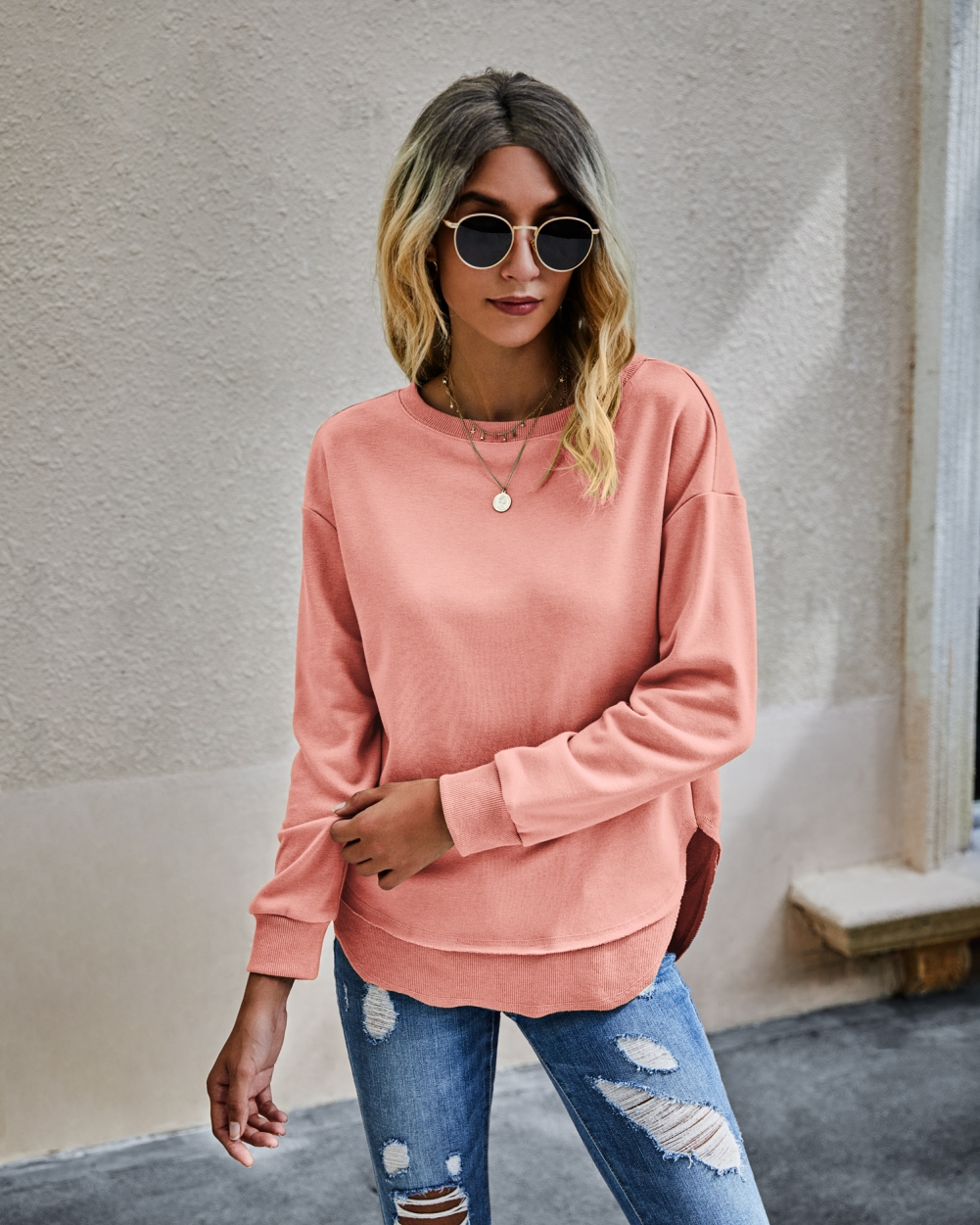 Falls Round Neck Slit Sweat Shirt