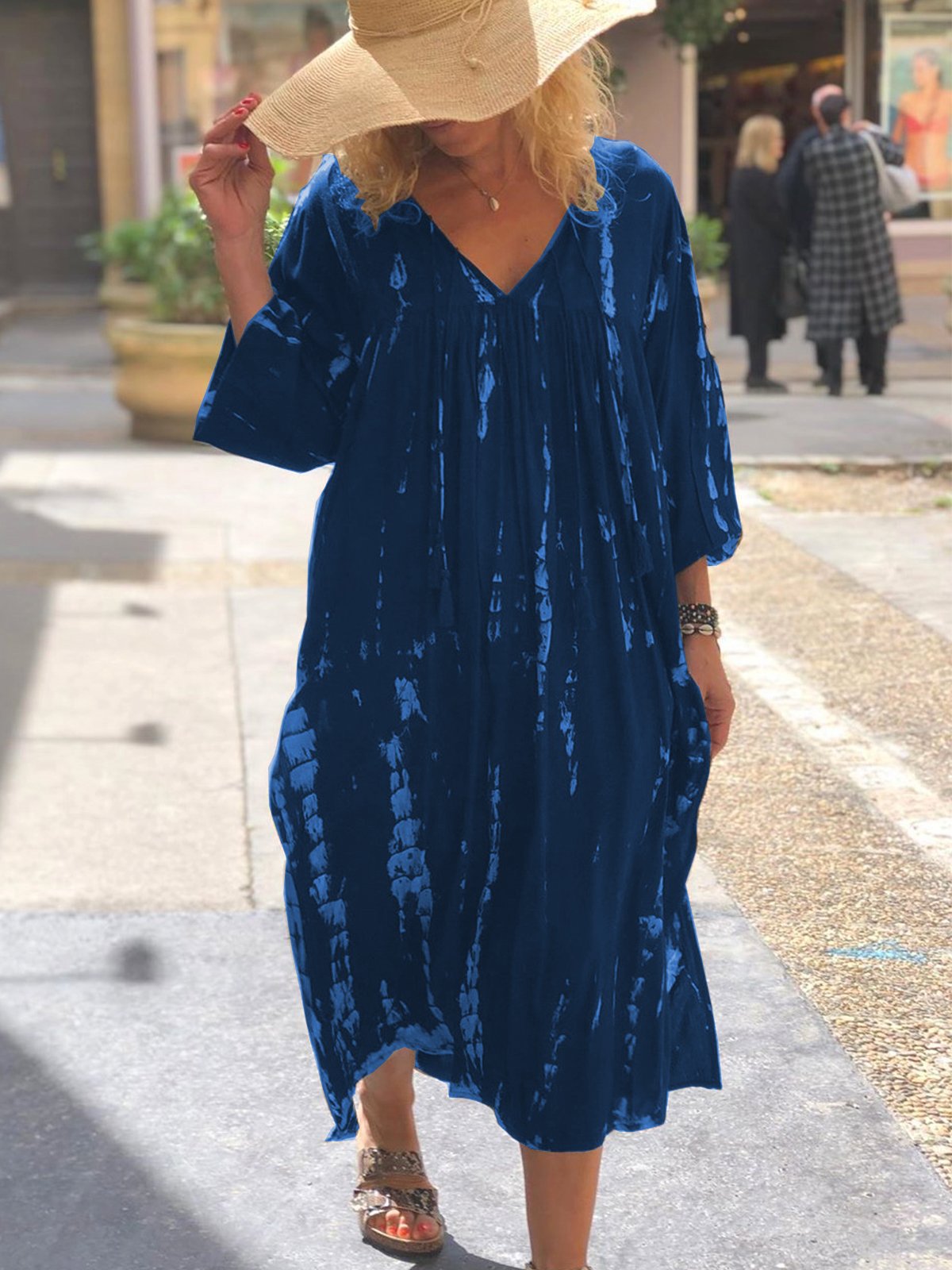 Women plus size half sleeve cotton casual boho dresses