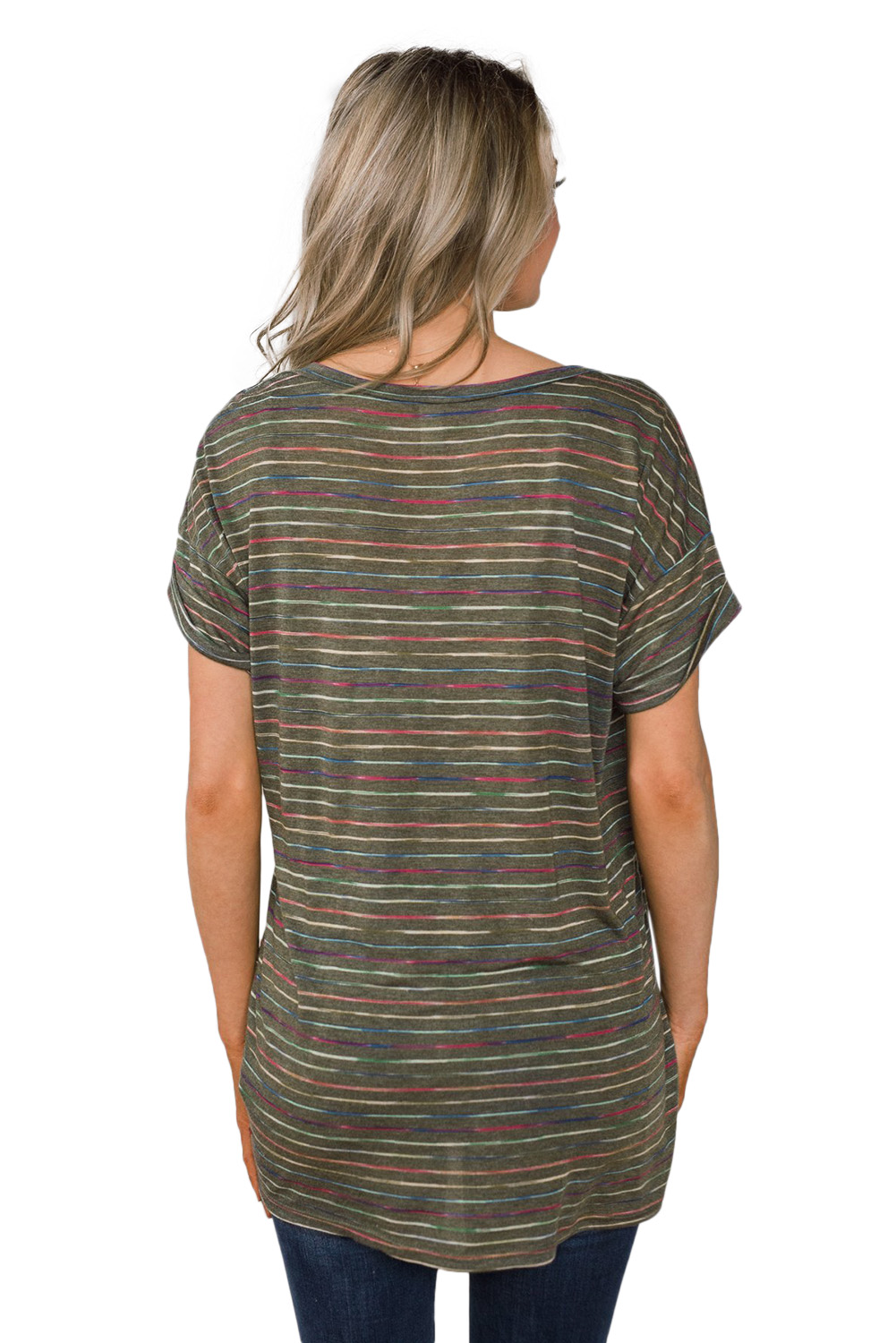 Green Get The Party Started Striped Pocket Tee