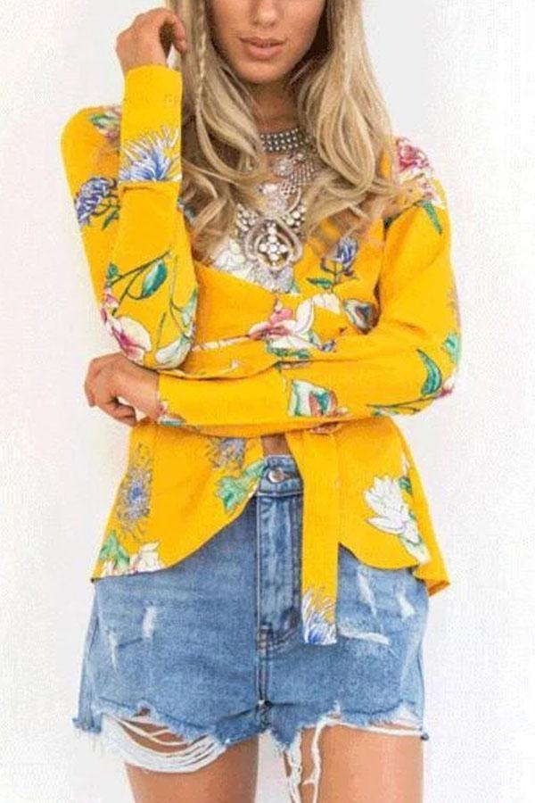 Fashion V Collar Flora Lprinted Suit Jacket