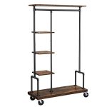 Industrial Pipe Style Clothing Garment Rack on Wheels with 5-Tier