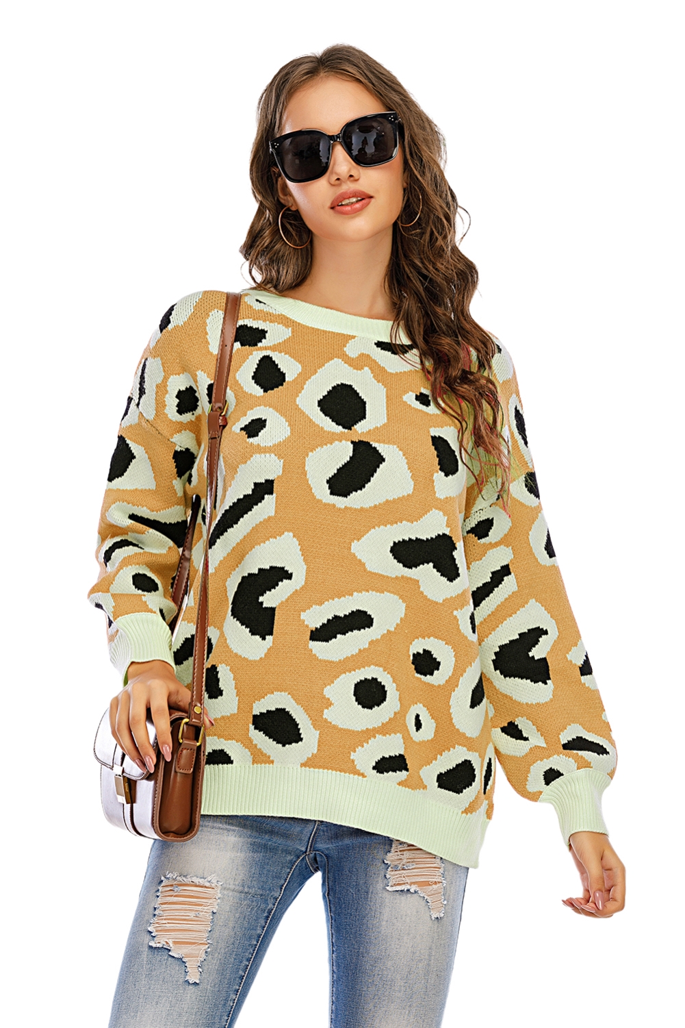 Leopard Print O-Neck Regular Sweater