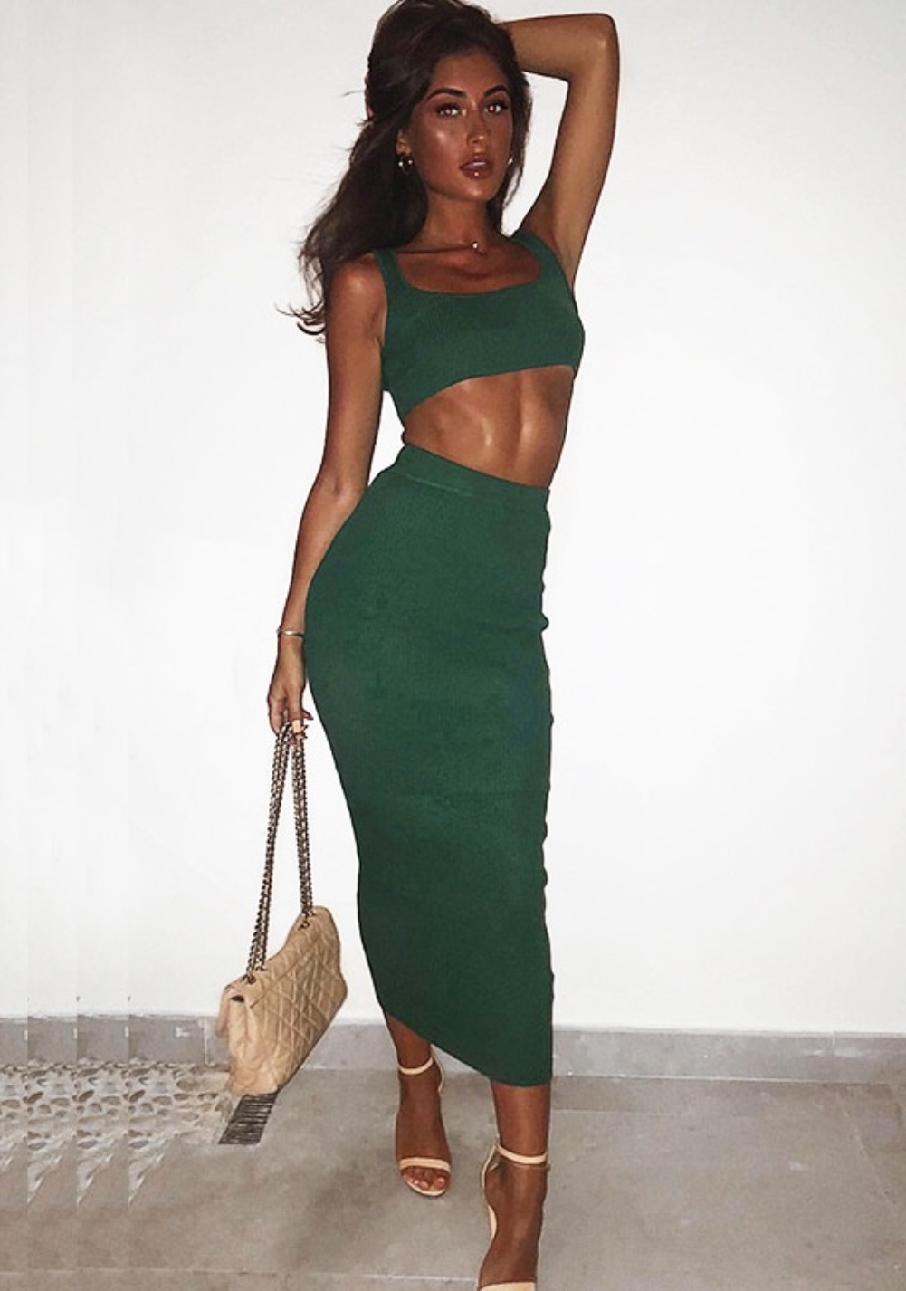 Solid Color Bra Top and Pencil Skirt
